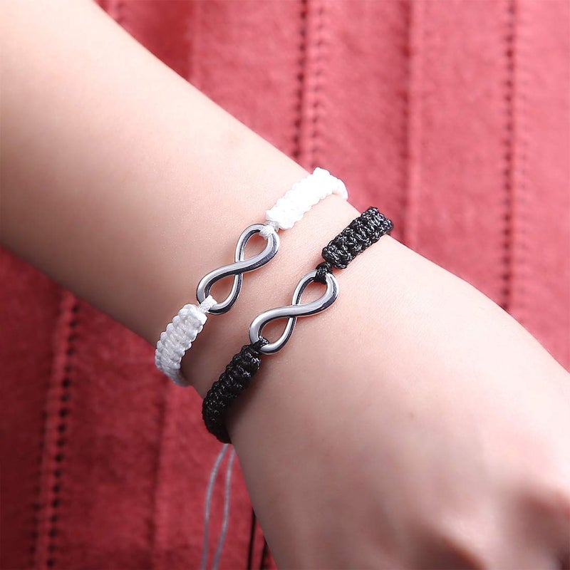 MJartoria Couples Bracelets, Personalized Matching Bracelets for Couples His and Hers, Sign Handmade Rope Braided Rhinestone, Stainless Steel BFF Bracelets for 2 (White) - Image 3